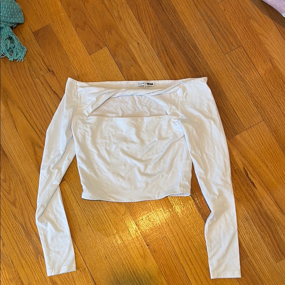 Fashion Nova White Crop Cut Out Off the Shoulder Blouse